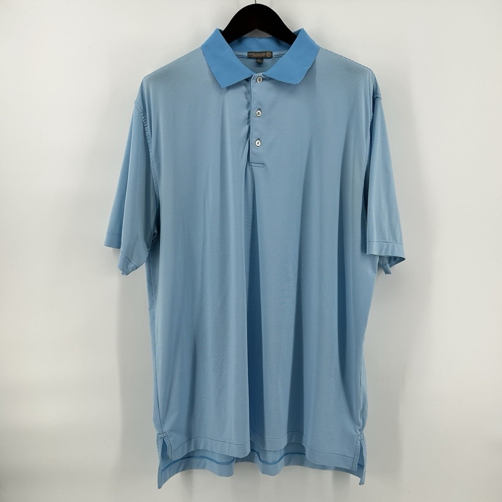 Peter Millar Summer Comfort Polo Mens XL Blue Micro Stripe 4 Way Stretch Golf